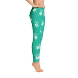 OBX leggings with teal scatter print design.  Comfortable waist and durable fabric.